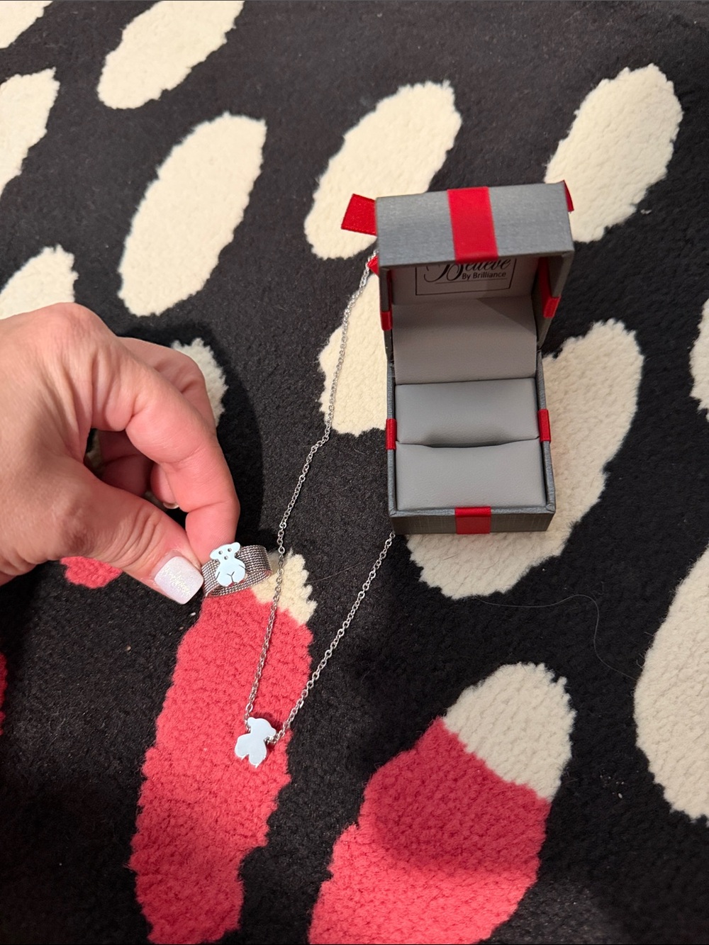 Sterling Silver Teddy Bear Pendant Necklace and ring - Silver